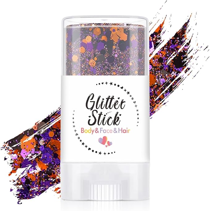 Body Glitter Stick, Holographic Sequins Neon Outfit Festival Party Christmas Accessories Face and Hair Glitter Gel Makeup.(Purple & Orange)