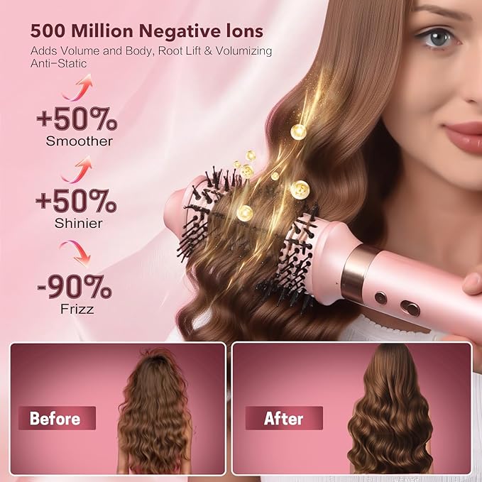 Dual Voltage StyleVibe 8-in-1 Air Styler, Hair Dryer & Blow Dryer Brush with Travel Case - Auto Wrap Curls (L/R), Fast Drying, Thermal Brush for Blowouts & Frizz-Free Volume, No Heat Damage