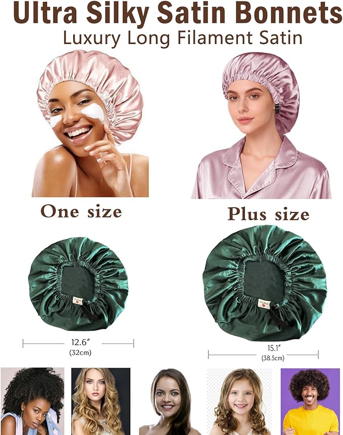 2Pcs Satin Bonnet Silky Bonnets Hair Bonnet For Sleeping Double Layer Curly Hair Sleep Cap Womens Silk Night Hats