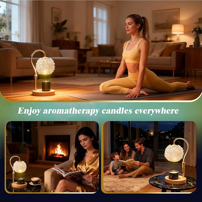 Luxury Candle Warmer Lamp with Crystal Gemstone Shade & Color-Changing Premium Base - Adjustable LED Wax Melt Warmer for Home Decor