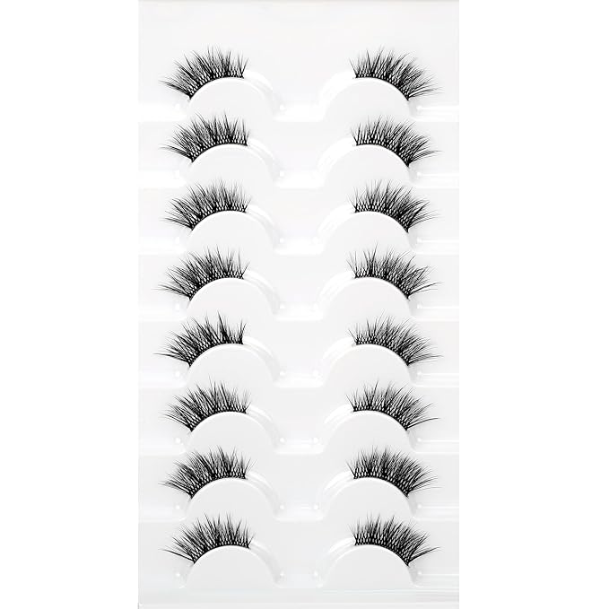 Natural Half Lashes Strips for Nude Makeup Fake Eyelashes Cat Eye Look Wispy Volume Fluffy 3/4 Band Asian Short Wispies Lashes 8 Pairs Small Accent Lash Clusters Extension Faux Mink Lashes Pack