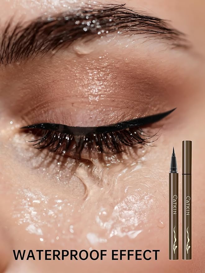 Catkin Liquid Eyeliner Pen Ultra-fine Waterproof Smoothy Stay 24 hrs Long Lasting Quick Drying for Sensitive Eyes Alcohol Free Natural Brown