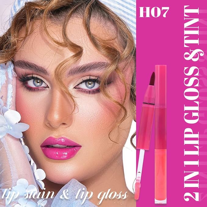 evpct ‌Hot Pink Matte Liquid Lipstick Marker Pen Lip Liner Set with Glitter Lip Oil, 2 in 1 Lipgloss Lipstick Long Lasting Waterproof for Women, Longwear Lips Stain 24hr Original Smudge Proof labial
