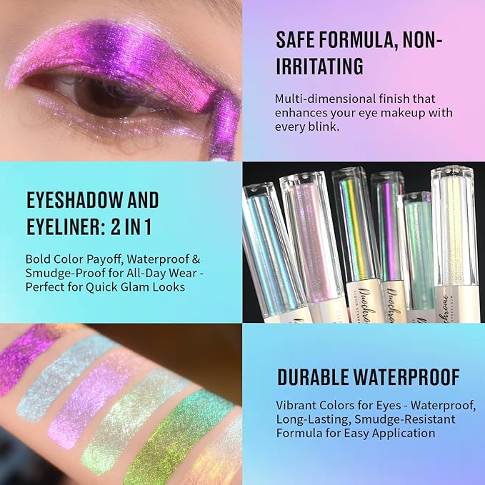 CHARMACY 2 in 1 Starlit Duochrome Liquid Eyeshadow, Glitter Sparkle Colorful Liquid Eyeliner, Quick Drying, High Pigmented, Long lasting Holographic Glitter Multichrome Eye Makeup #01