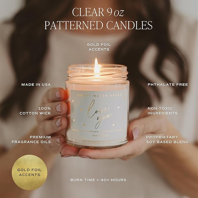 Sweet Water Decor Salt and Sea Patterned Candle – Soy Candles with Sea Salt, Citrus, Musk, Amber Aroma– 40 Hour Burn – 9oz Clear Glass Jar – Ocean Summer Candles for Home Decor