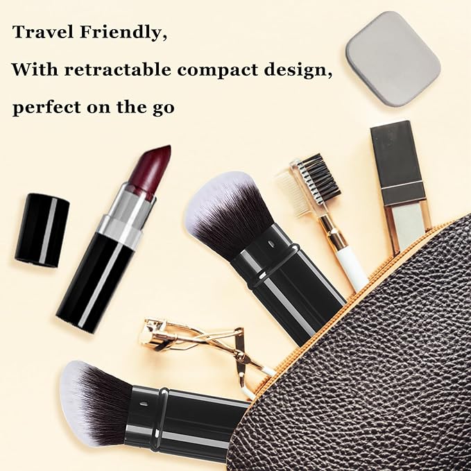Keriloo Retractable Makeup Brush, 2 Pack Kabuki Travel Powder Foundation Makeup Brush Face Blush Brushes for Blending Liquid, Blush, Bronzer, Buffing, Sunscreen,Flawless Cosmetics
