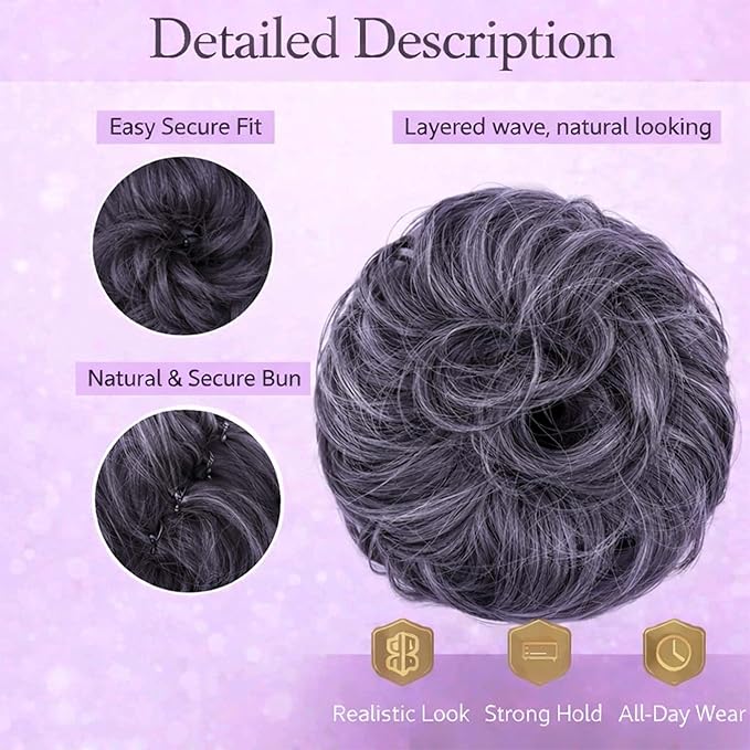 Juvabun Messy Bun 2.0 Salt and Pepper Messy Bun Hair Extension Natural Look Hair Bun Scrunchie for Women Hairstyles