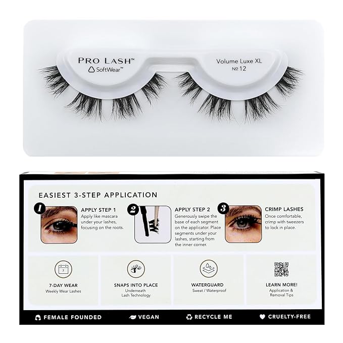 Pro Lash SoftWear Professionally Styled Lash Clusters - Seamless, Lightweight Lashes - 7-Day Cluster Eyelash Extensions - Waterproof Lashes Clusters - Single Set - Volume Luxe XL No. 12 Black