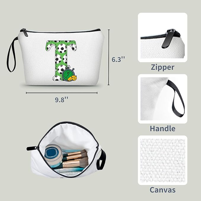 ARIOSEY Soccer Gifts Personalized Soccer Ball Cosmetic Bag for Purse Birthday Inspirational Gifts for Girls Women Team Coach Mom Stuff Travel Organizer-T