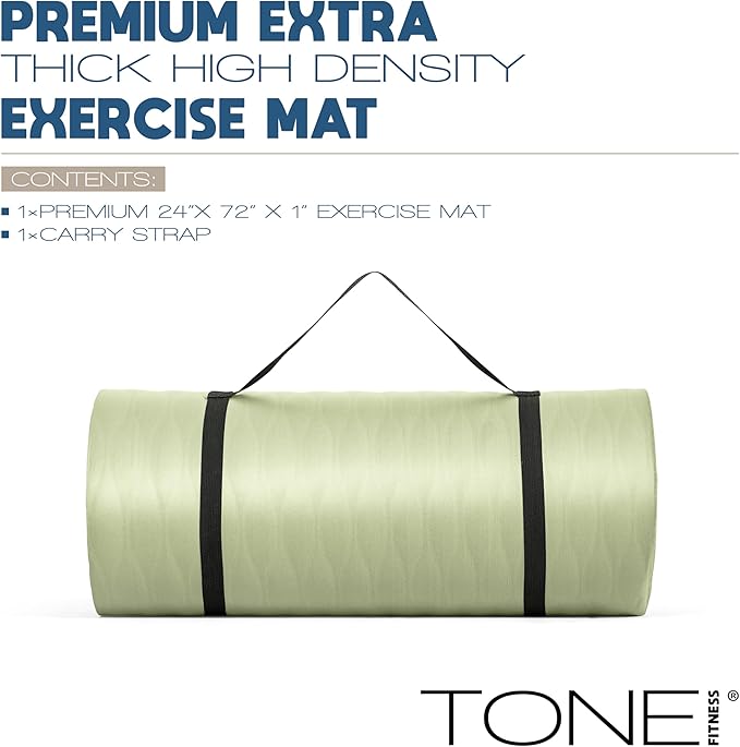 Tone Fitness 1-Inch Thick Yoga Mat | High-Density, Non-slip Exercise Mat with Carrying Strap for Yoga, Pilates, & Home Gym Workouts | Multiple Options