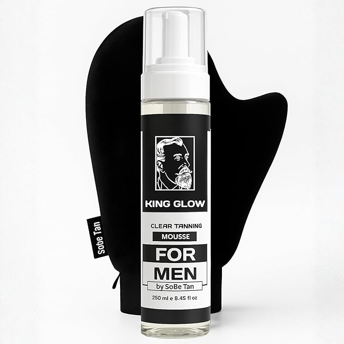Self-Tanner for Men | King Glow - Water-Based, Fast-Drying Sunless Tanning Foam for Body and Face - Natural Tan Without the Sun (Mitt Included)