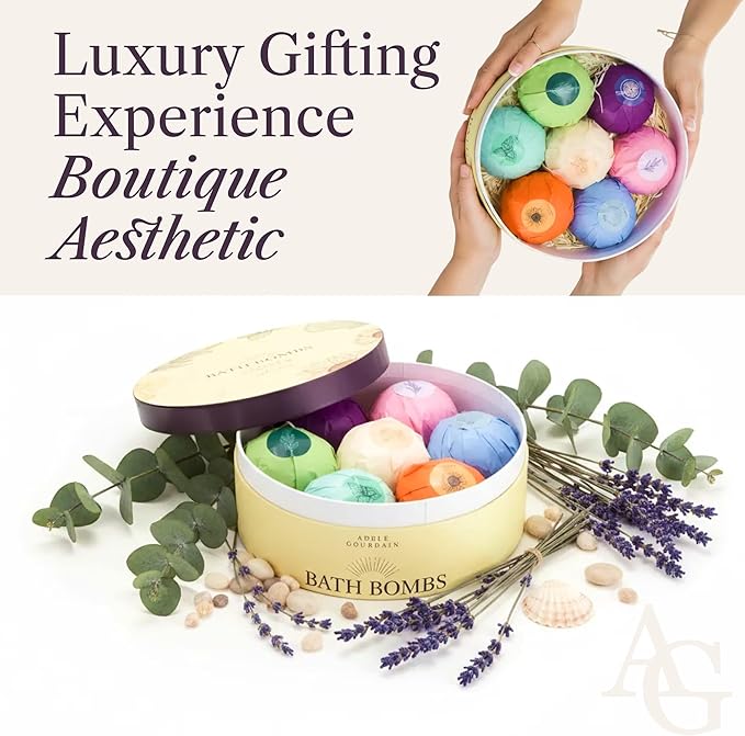 Bath Bombs Set 7 pcs - Gift Set for Women, 200g Extra Large Oversized, Mineral Bath Bombs for Sensitive Skin, Gift Set or Birthday or Mothers Day, Gift Box Valentine's Idea for Her