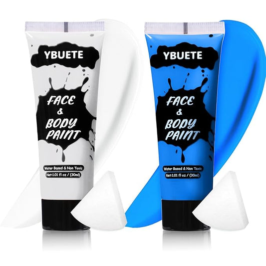 2Pcs Face Body Paint, Professional Paint for Halloween Cosplay Costume Party, Full-coverage Multi-Color Cream Makeup Body Paint for Adults Halloween Cosplay SFX Makeup Paint (White+Blue)