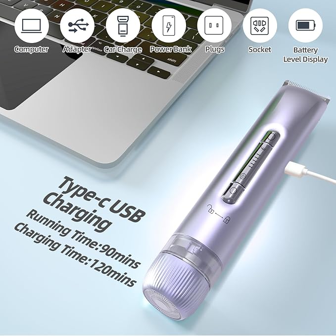 Bikini Trimmer for Women, 2 in 1 Electric Razors for Women, Bikini Shaver with Dual Heads, Body and Facial Hair Removal, IPX7 Waterproof Wet & Dry Use, for Face Chin Pubic Underarm Legs-Purple