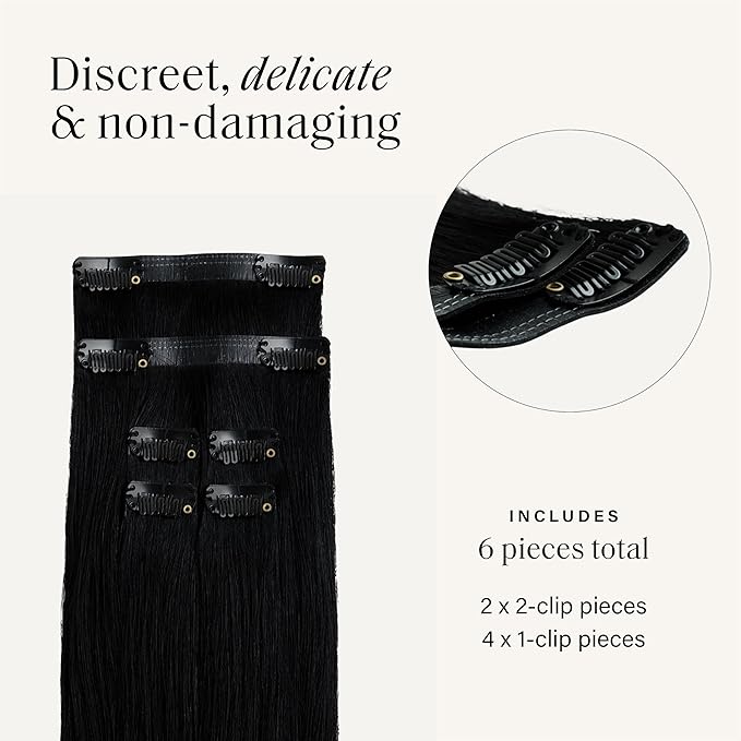 Luxy 100% Remy Human Hair Extensions for Thin Hair Thinning Hair Fill-Ins – 6 Seamless Wefts Multi-Dimensional Color Blend - Natural-Looking Volume & Coverage 50 grams 12" Jet Black Thinning