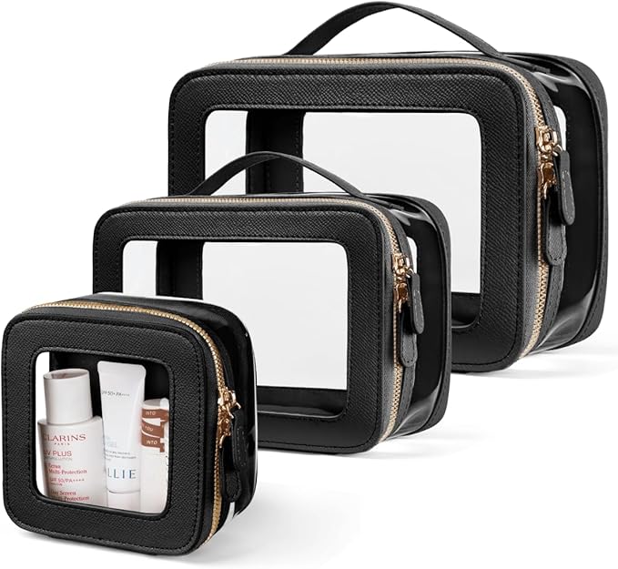 Oaque Clear Cosmetic Bag Set for Women Makeup Bag with Handle, 3 Pcs Travel Toiletry Bag Transparent Cosmetic Case Portable Make Up Organizer Bag for Essentials