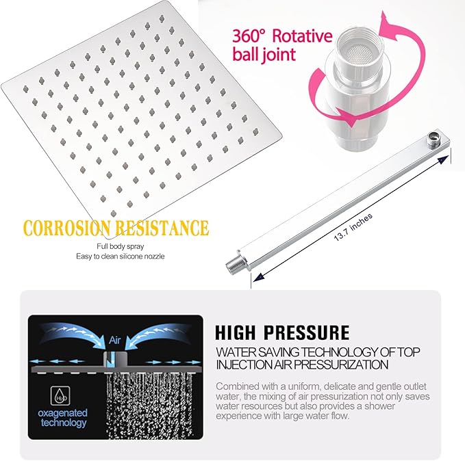 annazom Rain Shower System Set with 10 Inch Large Shower Head High Pressure 2 Function Recessed Shower Valve Mixer Chrome Surface for Bathroom Remodel, Chrome