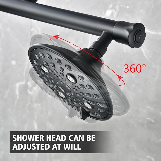 sumerain Matte Black Dual Shower Head Set with 20" Long Shower Arm,Enjoy High Pressure 6 Setting Rain Shower Separately or Together