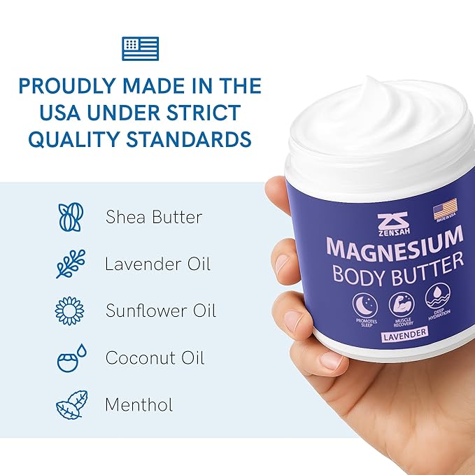 Zensah Magnesium Body Butter for Athletes - Muscle Recovery Cream with Lavender and Menthol, Post Workout Lotion for Muscle Soreness Relief & Enhanced Sleep, Valentines Day Gifts for Runners
