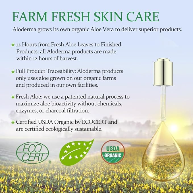 Aloderma Aloe Brightening Serum for Face Made with 65% Organic Aloe Vera + Niacinamide & Vitamin C for Bright, Luminous Skin - Natural Serum to Hydrate & Revitalize Dull, Tired Skin, 1.7oz