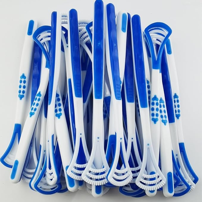 GXXMEI 20PCS Tongue Scraper for Adults, Tongue Scraper Cleaner, Blue Tongue Cleaner, Oral Care Scrapers Kits Plastic Tongue Brush for Reducing Bad Breath Adults Kids Healthy Oral Care Tools Easy to Us