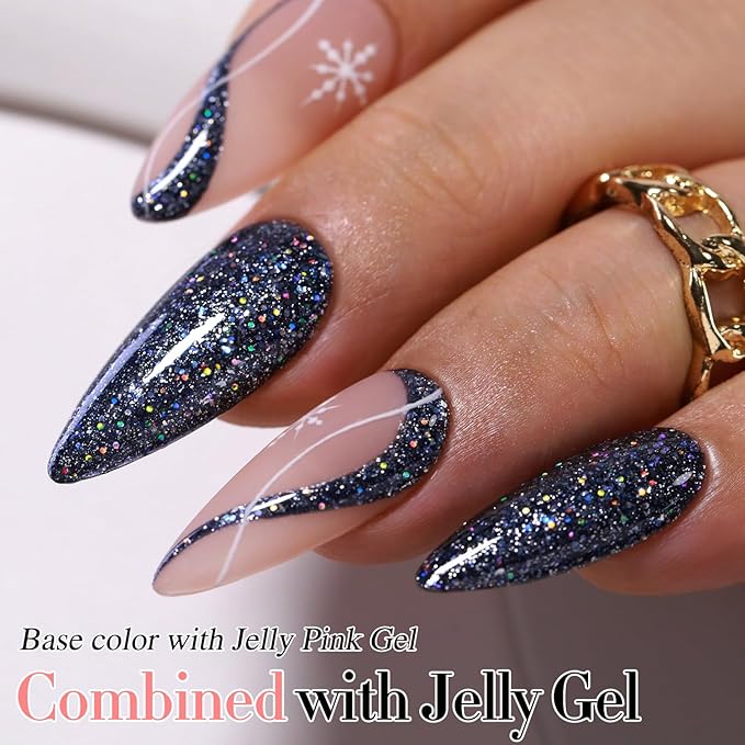 Double Rhythm Gel Polish 15ML Glitter Shimmer Reflective Holographic Color Magnetic for Nail Art Salon DIY at Home (Black-B1020)