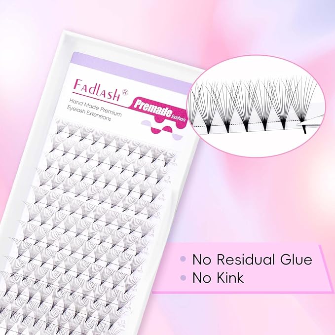 FADLASH Premade Lash Fans C Curl Premade Fans Eyelash Extensions 10D 0.05 Volume Lash Fans Premade Handmade Premade Lash Extensions Fans (10D-0.05C-8-14mm)