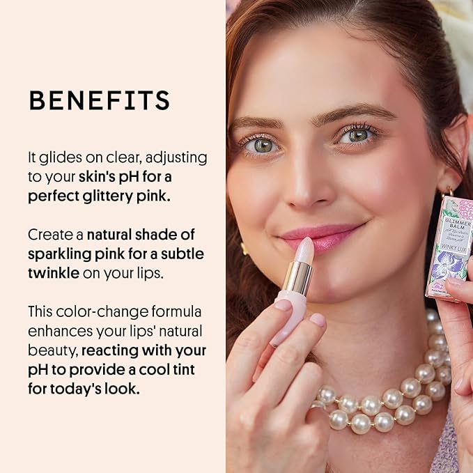 Winky Lux Glimmer Balm, pH Lip, Color Changing Lipstick and Tinted Lip, Vegan & Cruelty Free Lip Balm, Hydrate & Plump, Pink Shimmer Lipstick, Unicorn