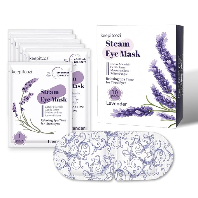 keepitcozi 10 Pack Steam Eye Masks, Heated Eye Disposable Mask for Sleep Dry Eyes Dark Circles Treatment, Home Spa Relaxing Trip Gifts for Women Men