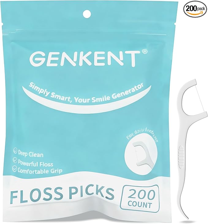 GENKENT Floss Picks, 200 Count Dental Floss Sticks, Tooth Picks Flossers, Teeth Cleaning Tools with Toothpicks