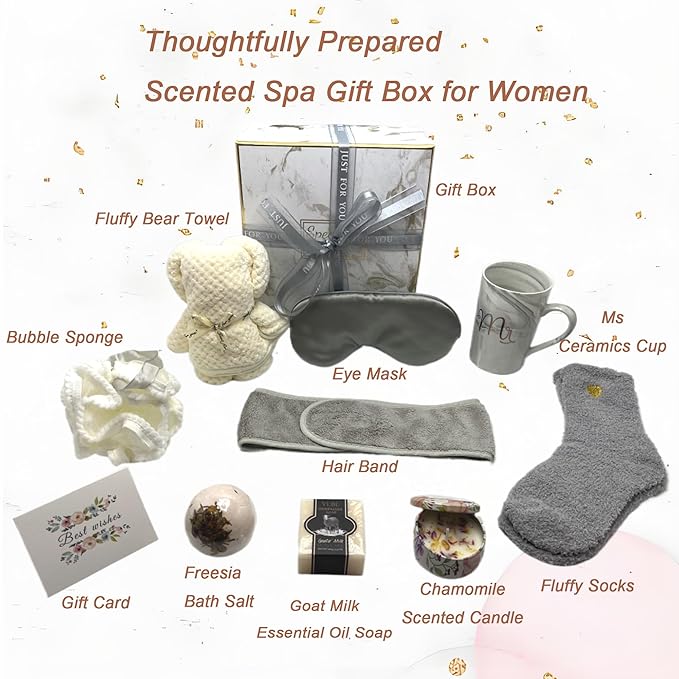 BEECO GIF2U Spa Gift Baskets for Women,Luxury Self Care Gifts for Mom,Get Well Soon Gifts for Friend,Thank You Relaxing Box Gifts for Women 20th,30th,40th,50th,60th 70th 75th Birthday,Anniversary
