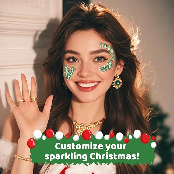 Christmas Body Glitter Stick, Red Green and White Face Glitter Accessories, Waterproof Face Hair Glitter Makeup, Christmas Glitter Makeup for Kids and Women