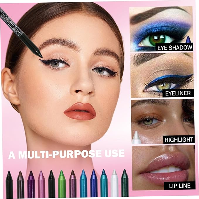Colored Eyeliner, 12pcs Waterproof Gel Eyeliner Pencil Set with Metallic & Shimmer Finishes, Smudge-Proof & Long-Lasting Eye Liners