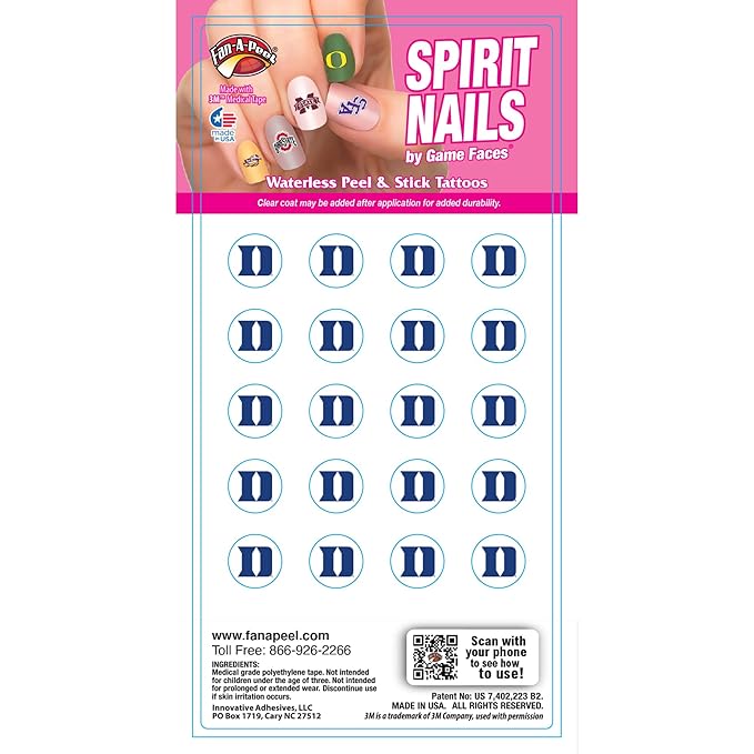 Spirit Nails by Game Faces, Duke Waterless Temporary Fingernail Tattoos