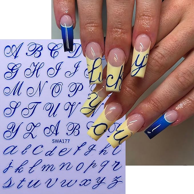 8 Sheets Letter Nail Stickers Retro English Letter Nail Decals 3D Self-Adhesive Black Red Blue Gold English Alphabet Nail Art Stickers Letters Sticker DIY Manicure Decoration Accessories for Women
