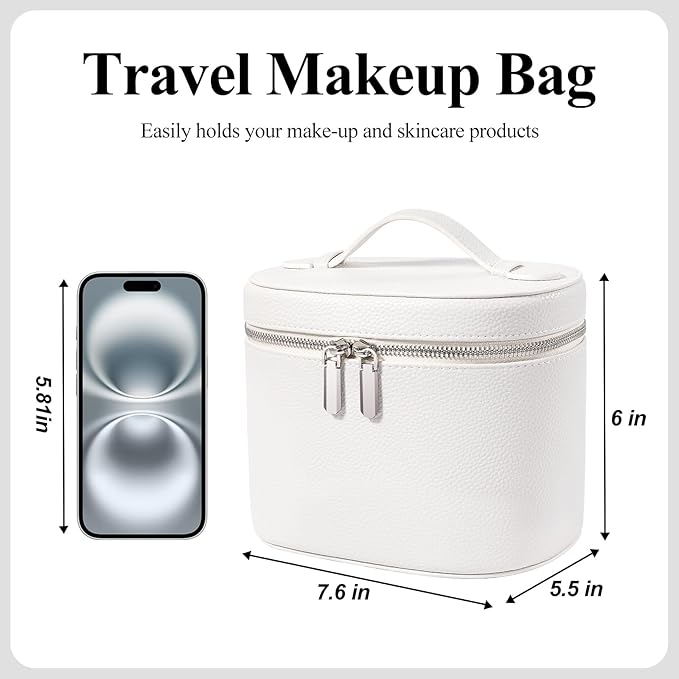 honitty Makeup Bag, Travel Make up Case with Compartments and Handle, Portable Cosmetic Organizer Bags,Toiletry Bag for Women
