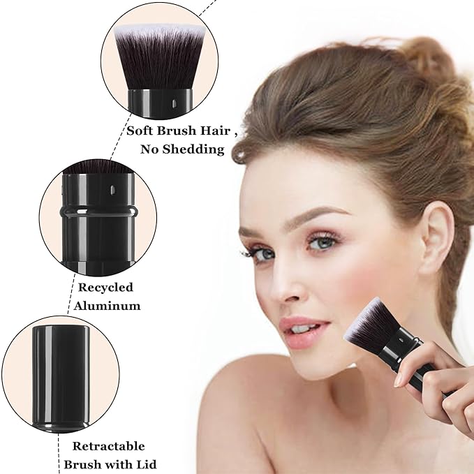 Keriloo Makeup Brush, Retractable Travel Kabuki Powder Foundation Makeup Brush Face Blush Brushes for Blending Liquid, Flawless Cosmetics, Bronzer, Buffing, Sunscreen,