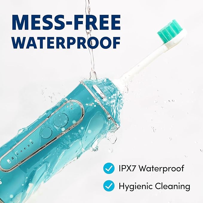 Professional Water Flosser - Advanced Dental Care for a Healthier Mouth, Gum, and Teeth - IPX7 Waterproof Oral Irrigator | 7 Replacement Tips, Travel-Friendly, Rechargeable - Oral Hygiene (Green)