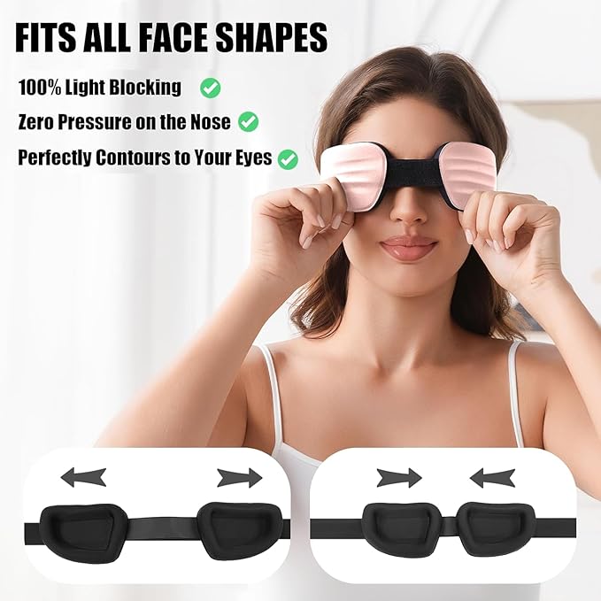 Fismool 100% Blackout Sleep Eye Mask for Women Men, Zero Pressure Sleeping Mask - Sleeping Mask and Eyelash Friendly Night Blindfold, Adjustable Ultra Soft Comfortable for Dry Eye Mask (Pink)