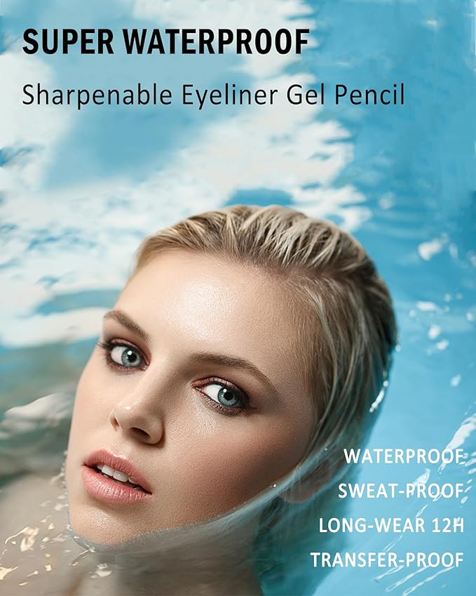 2Pcs Black Gel Eyeliner Pencil, Sharpenable Eye Liner Waterproof Smudge proof Long Wear, Matte Gel Cream Smooth Texture, Intense Color Waterline Eyeliner Pen Makeup with Sharpener, Delineador De Ojos