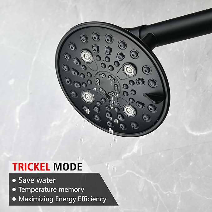 sumerain Matte Black Dual Shower Head Set with 20" Long Shower Arm,Enjoy High Pressure 6 Setting Rain Shower Separately or Together
