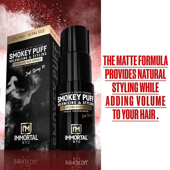 Immortal NYC Smokey Puff Hair Powder – Matte Texturizing & Volumizing Powder for Extra Volume – Vegan, Easy-to-Use, No Residue – 33% Extra Free – Men & Women, All Hair
