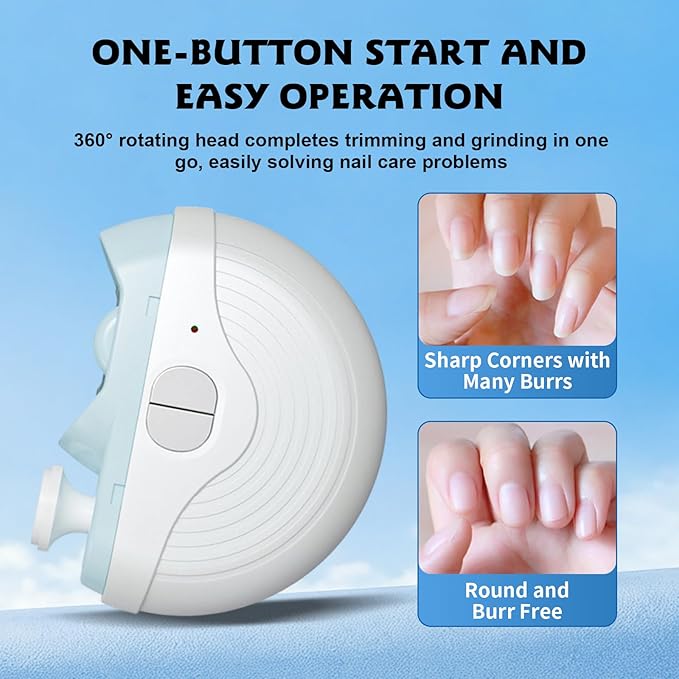3 Speeds Strong Power Automatic Nails Trimmer with Polisher, Rechargeable Toenail Clippers for Electric Smart Nail Clippers for Adults Seniors (White)