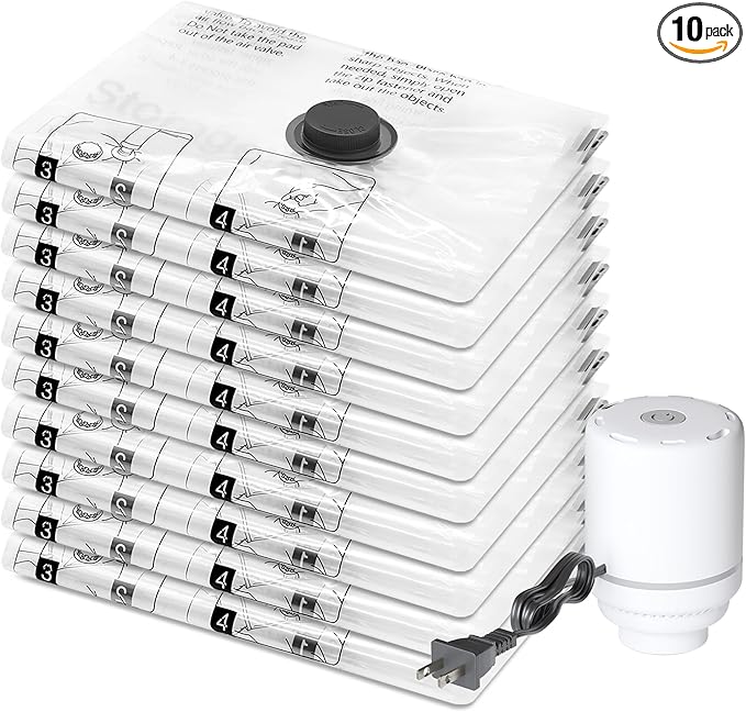 10 Small Vacuum Storage Bags with Electric Pump, Compression Packing Seal Space Saver Cubes for Clothing Clothes