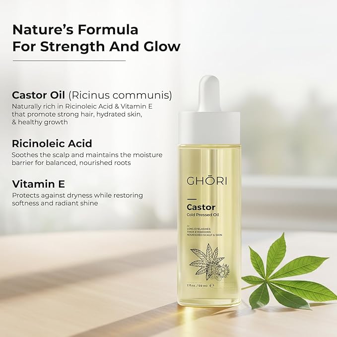 Castor Oil | 100% Pure Cold Pressed | Hexane-Free | Non-Comedogenic | Strengthens Hair, Brows & Lashes | Deeply Nourishes Skin | 2 fl oz / 59ml