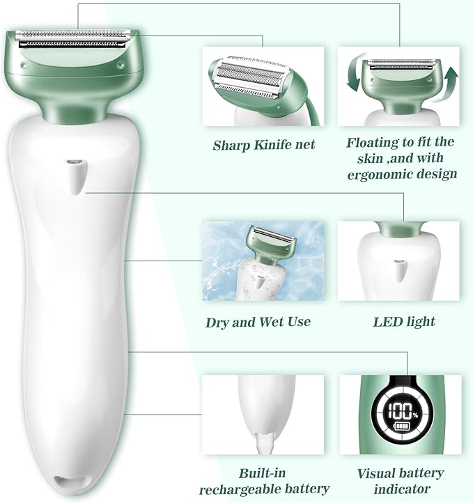 Electric Razor for Women Electric Shaver for Legs Bikini Trimmer for Women Underarm Public Hairs Rechargeable Womens Shaver with Detachable Head Wet Dry Use Painless Cordless