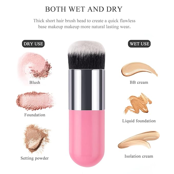 Makeup Brushes, Foundation Powder Makeup Brush Professional Makeup Brush Liquid Blending Mineral Powder Buffing Stippling Makeup Tools (Pink&White)