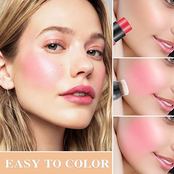 Cream Blush Stick with Brush,Waterproof Multi Cream Blush Rose Power)