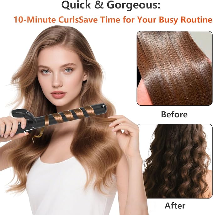 1-1/4 Inch Curling Iron - Ceramic Curling Iron, Fast Heat Function LCD Display 180°F-450°F Adjustable, Long Lasting Beach Waves, Dual Voltage Curler, Heat Resistant, Black