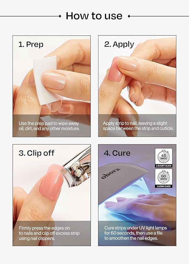 ohora Semi-Cured Gel Nail Strips Value Set (N Essential French Starter Kit) Includes Full Size Lamp and Mini Remover, Salon-Quality, Long Lasting, Easy to Apply & Remove